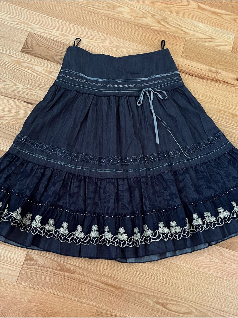 Women’s Black Embroidered Tiered Skirt